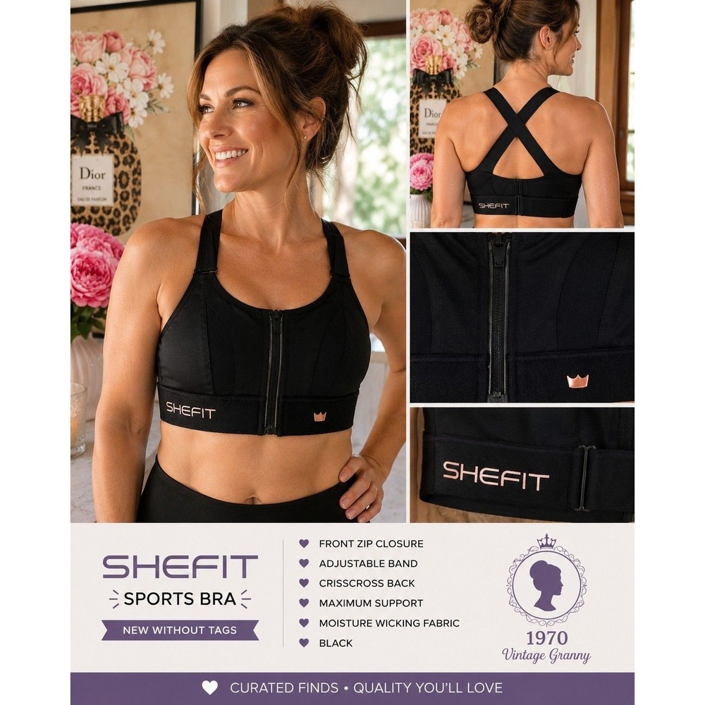 Shefit Ultimate Sports Bra Black High Impact Front Zip Adjustable Size 2 Luxe